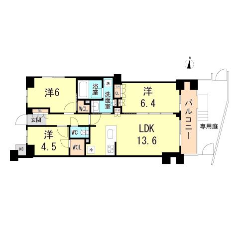 ミレーネ神戸住吉本町(3LDK/2階)の間取り写真