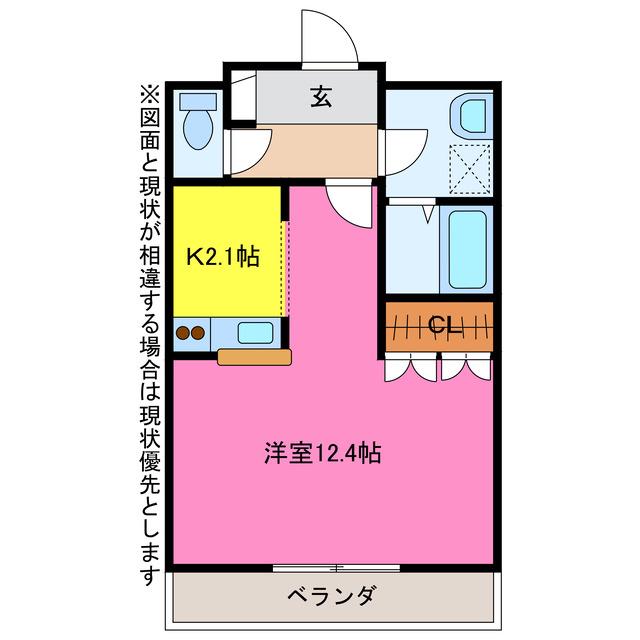 ヒーリングパレス(1K/2階)の間取り写真
