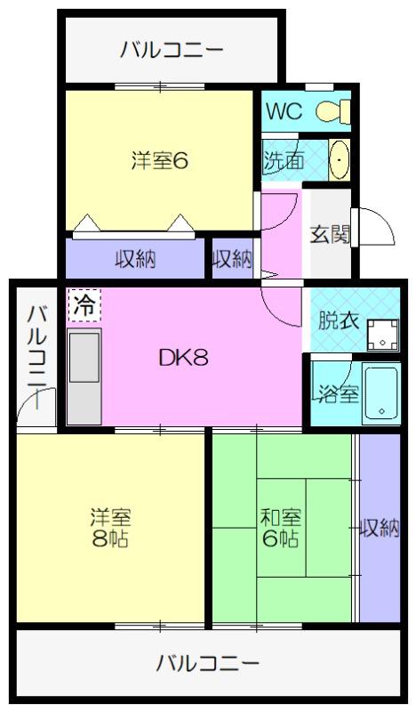 ロイヤルハウス上地(3DK/1階)の間取り写真