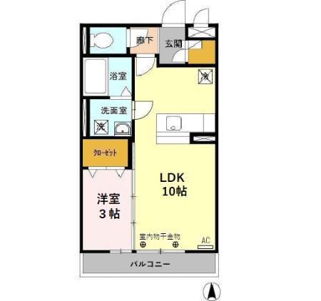 リビングタウン戸水(1LDK/1階)の間取り写真