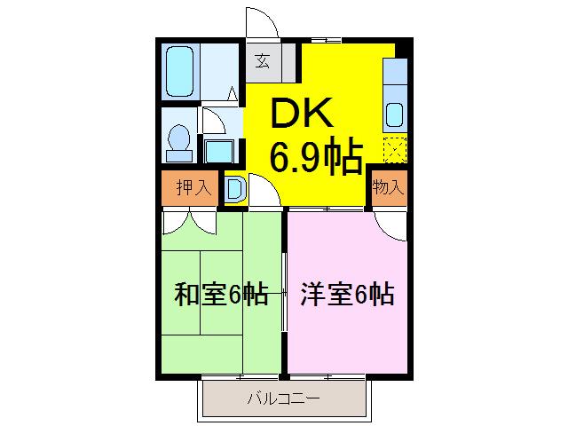 ドマーニA(2DK/1階)の間取り写真