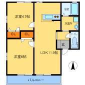グランシャリオ B(2LDK/1階)の間取り写真