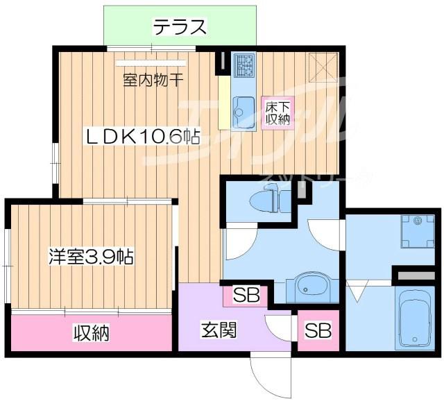 セジュールがもよん(1LDK/2階)の間取り写真