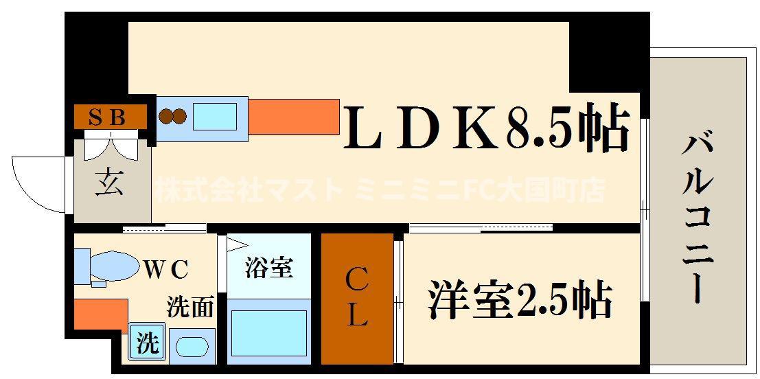 アイボリーポワント難波ウエスト(1LDK/2階)の間取り写真