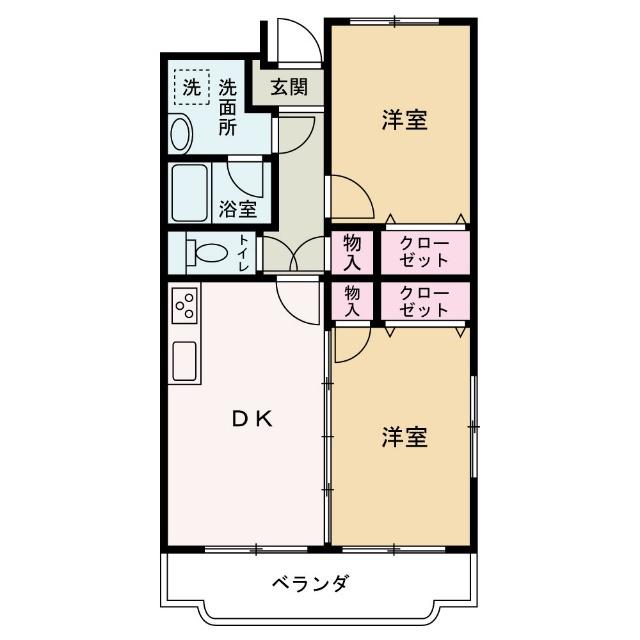 ヒルヴィレッジ(2DK/1階)の間取り写真