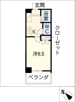 ヒルズ川名(1K/4階)の間取り写真