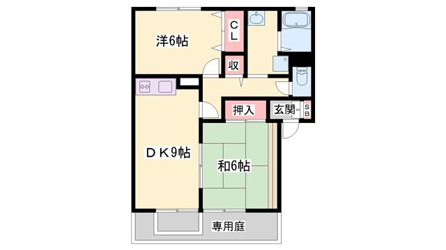 ツインヴィレッジ西脇B棟(2DK/1階)の間取り写真