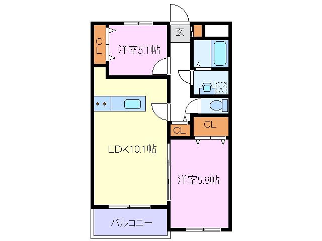 ヴィ・フォンテ(2LDK/3階)の間取り写真