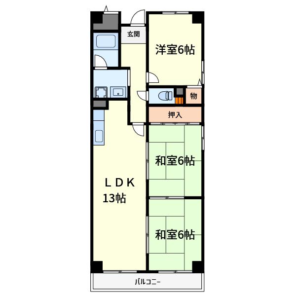 ネオドムール高槻(3LDK/2階)の間取り写真