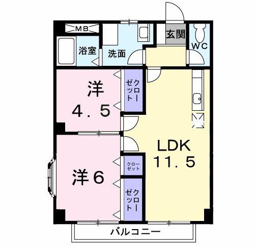 ファミリーハイツII(2LDK/2階)の間取り写真