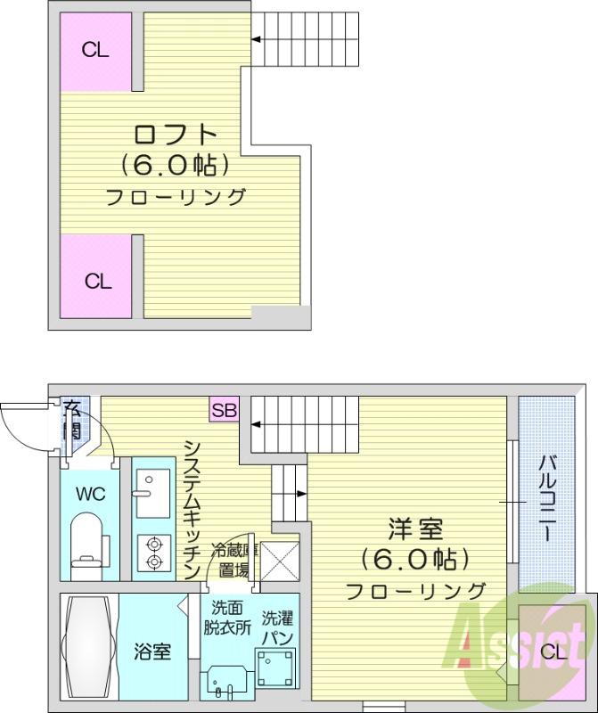 SAKURA COURT(1K/2階)の間取り写真