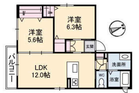 スマイルガーデン・S(2LDK/2階)の間取り写真