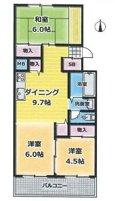 シルフィード御崎(2LDK/4階)の間取り写真