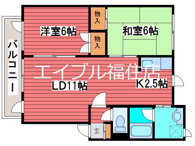 コーポ山川(2LDK/2階)の間取り写真