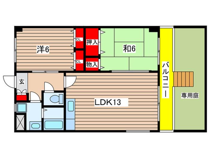 シャトー広本I(2LDK/1階)の間取り写真