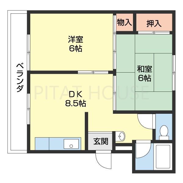 ハイツ南風(2DK/1階)の間取り写真