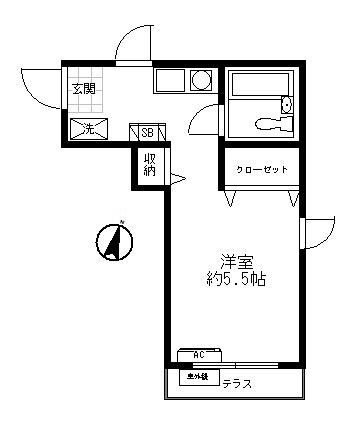 タカノハイツ(ワンルーム/1階)の間取り写真