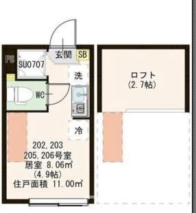 ハーモニーテラス和泉XI(ワンルーム/2階)の間取り写真