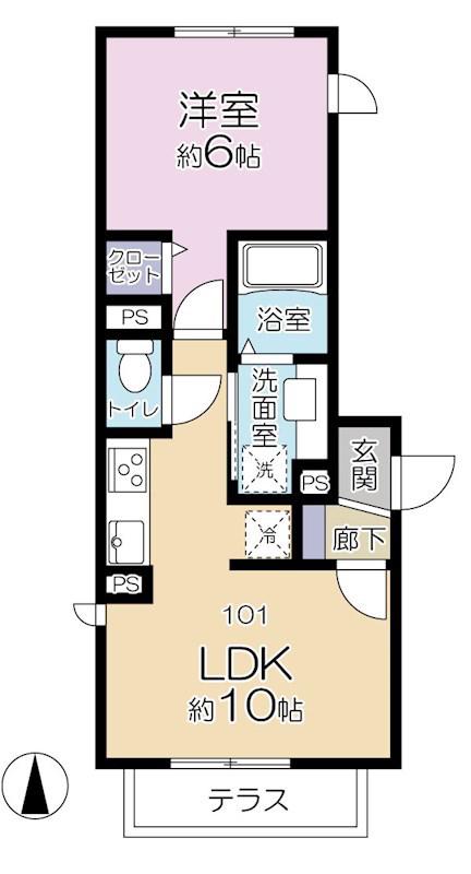 カンファタブル(1LDK/1階)の間取り写真