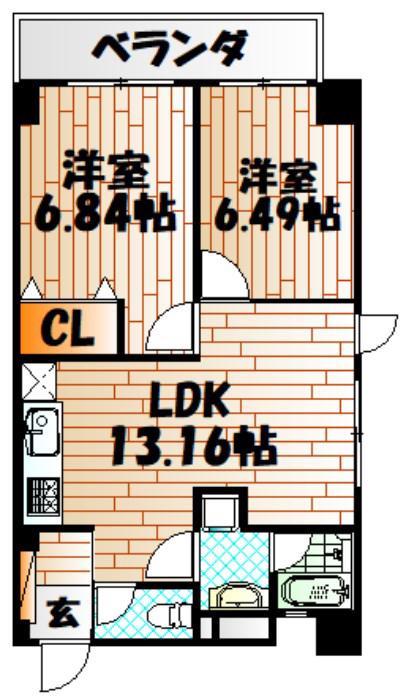 タカフジ・アパートメント(2LDK/9階)の間取り写真