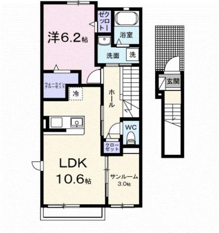 セレストローザ(1LDK/2階)の間取り写真