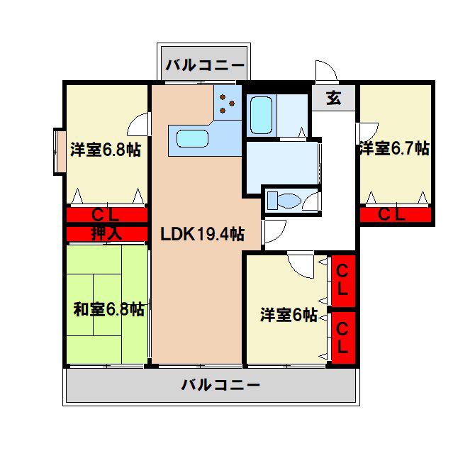 ピュア21(4LDK/8階)の間取り写真