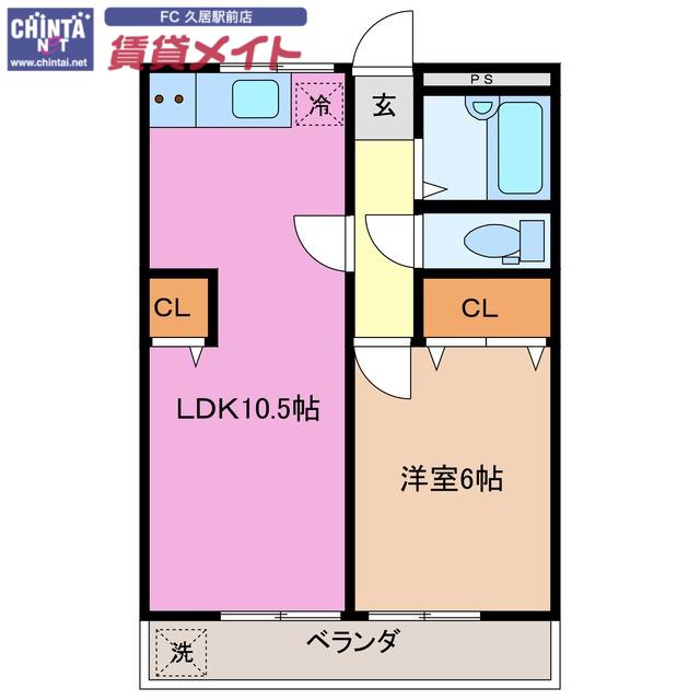 コーポ風早(1LDK/3階)の間取り写真
