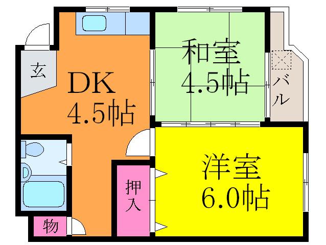 ベアーハイツ(2DK/1階)の間取り写真