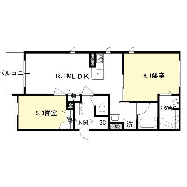 クレイシアしば(2LDK/2階)の間取り写真