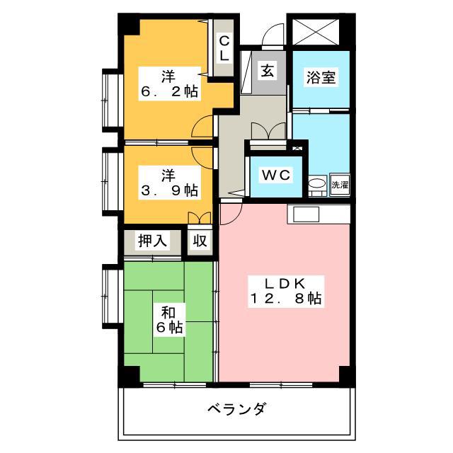 フラワーヒル小田原(3LDK/6階)の間取り写真