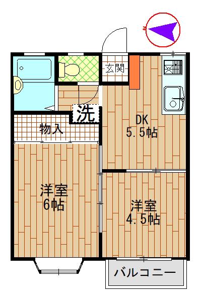 フェニックス(2DK/2階)の間取り写真