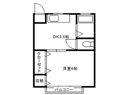 奥冨荘(1DK/1階)の間取り写真
