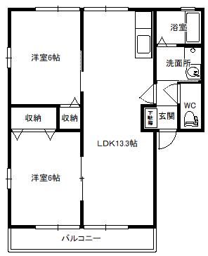 DAIE HILLS OZAWA C棟(2LDK/1階)の間取り写真