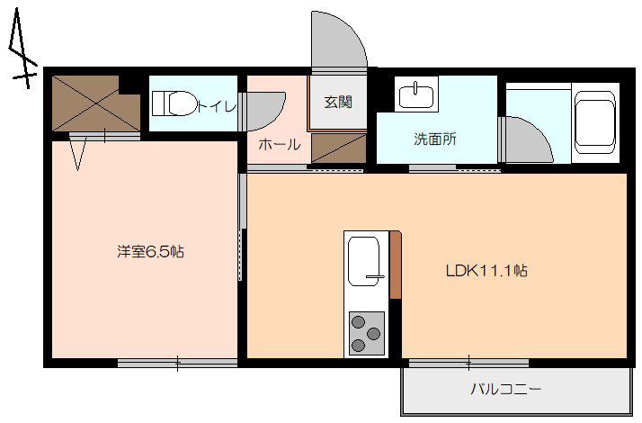 綾部市西町1丁目(1LDK/3階)の間取り写真