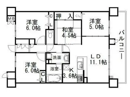 プレミスト東岸和田駅前スイートスクエア(4LDK/10階)の間取り写真