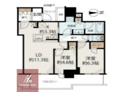 シエリアタワー大阪堀江(2LDK/22階)の間取り写真