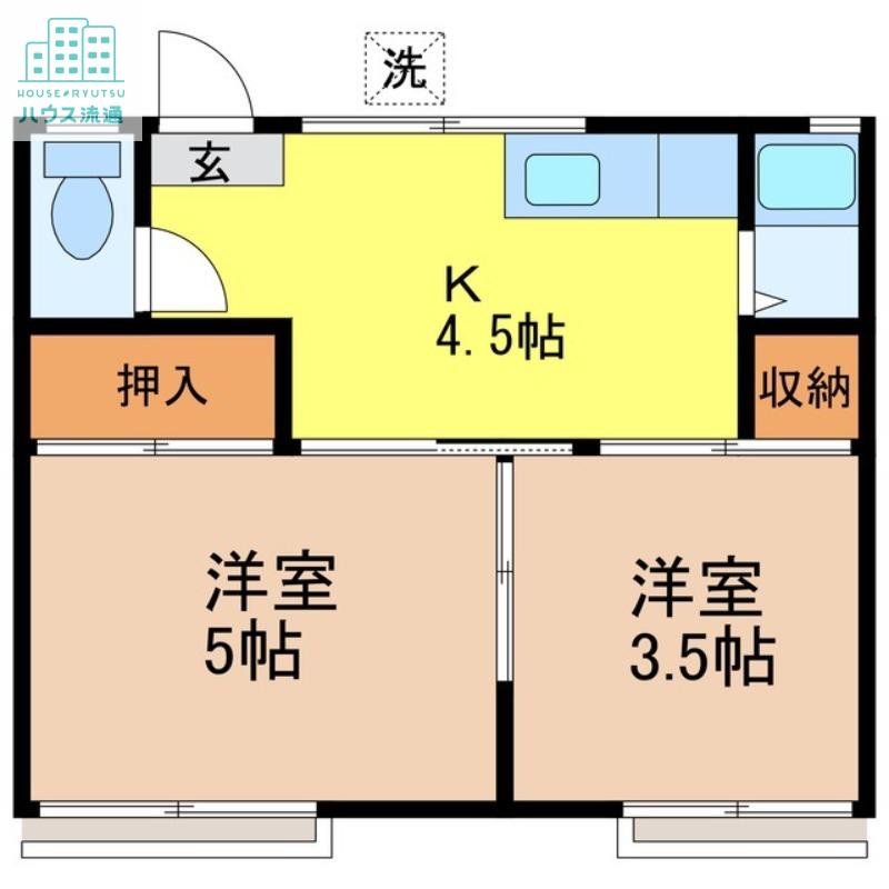 西釜荘A棟(2K/1階)の間取り写真