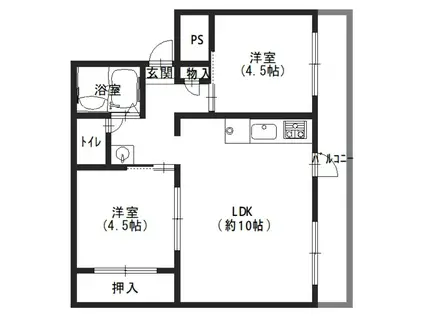 ドミールサニー君影(2LDK/4階)の間取り写真
