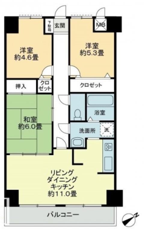 エスポワール辻(3LDK/4階)の間取り写真