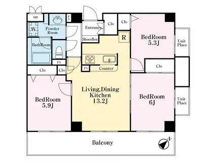 アルカサル三ツ境(3LDK/2階)の間取り写真