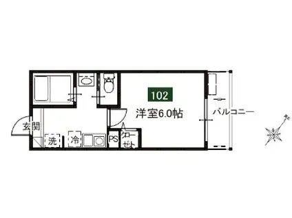 MELDIA淵野辺Ⅱ(1K/1階)の間取り写真