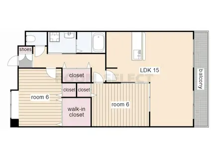 ウッディヒルズ松ノ木(2LDK/3階)の間取り写真