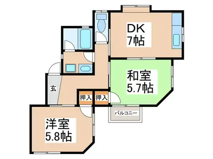 レジデンス常入I(2DK/2階)の間取り写真