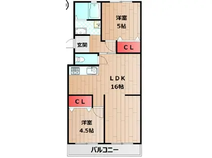 グリーンハイム山口(2LDK/4階)の間取り写真
