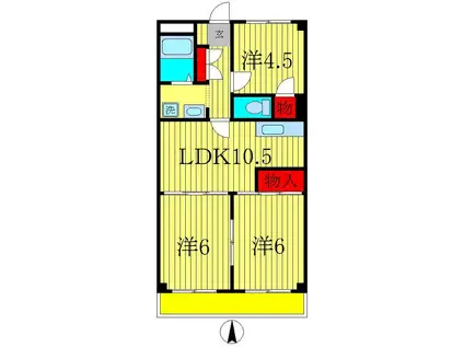 第3千代田マンション(3LDK/2階)の間取り写真