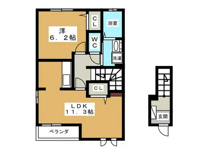 リヴァー グレイス(1LDK/2階)の間取り写真