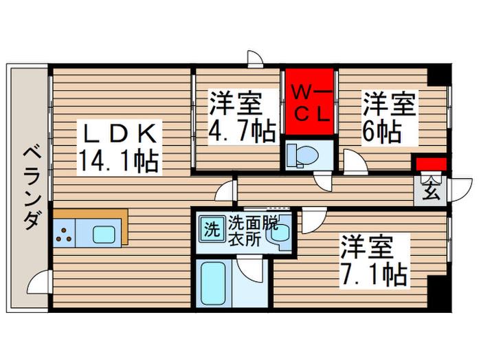 ボワ・デ・コガネ(3LDK/8階)の間取り写真
