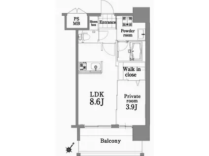 エンクレスト天神SIDE(1LDK/3階)の間取り写真