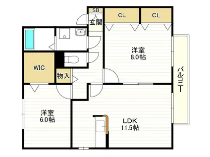 ヴィラージュ C棟(2LDK/2階)の間取り写真