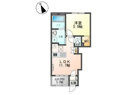 アルカンシエルII(1LDK/1階)の間取り写真